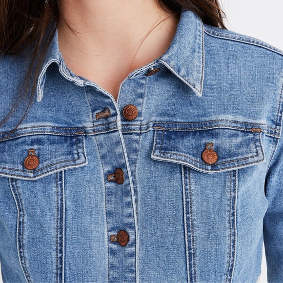 Madewell | Cotton Denim Structured Mini Shirt Dress in Medium Wash Blue Size 8 - Picture 3 of 7